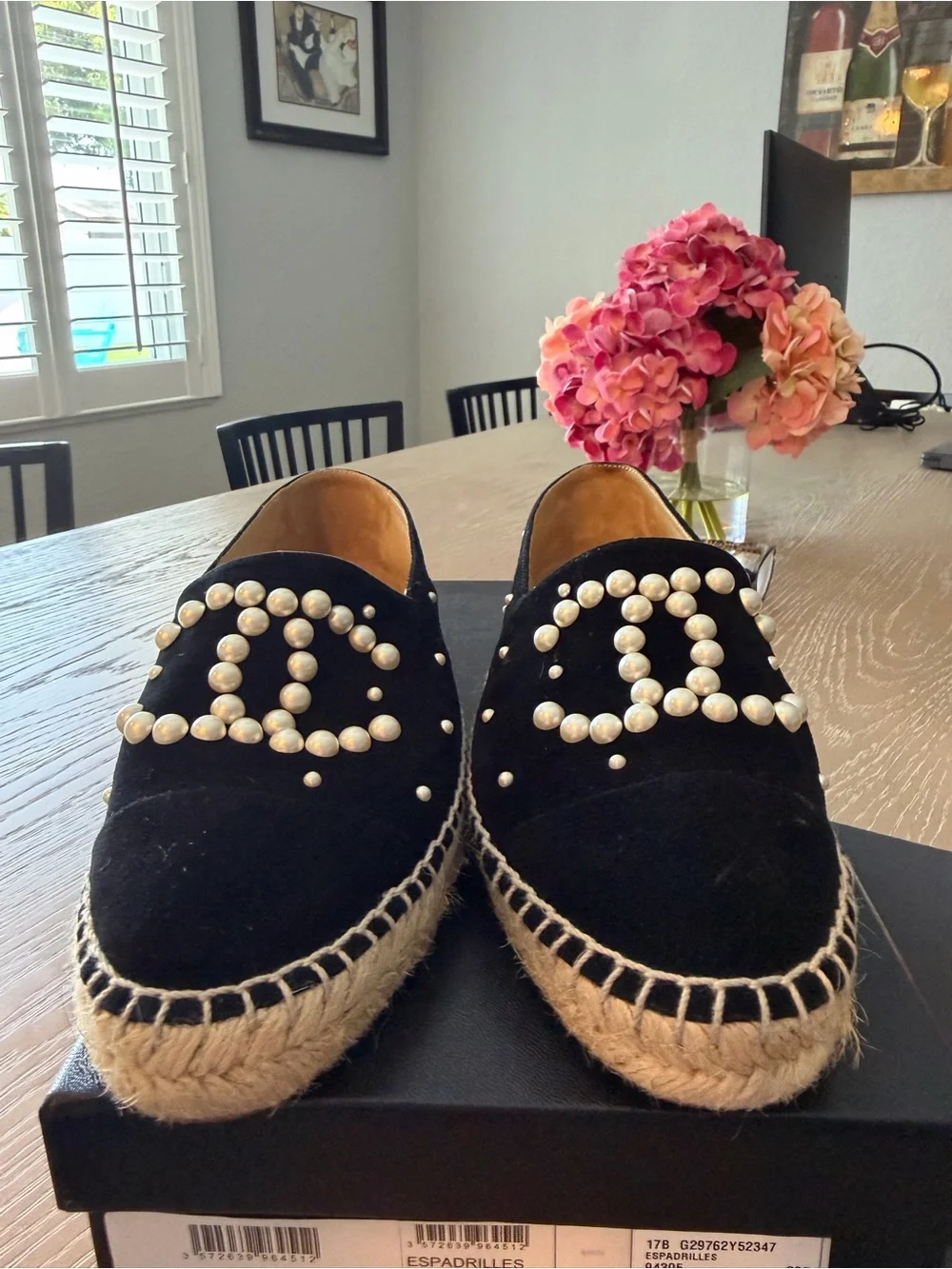 CHANEL Black Pearl CC-Embellished Espadrilles